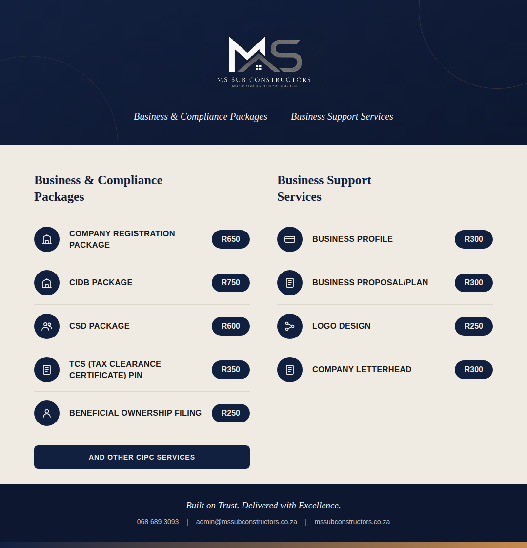 ms sub constructors pricelist navy